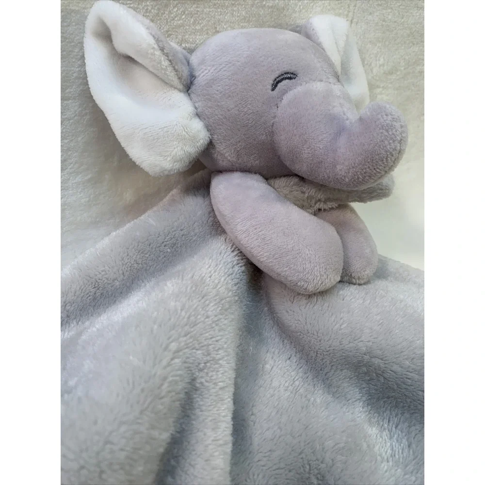 Carters Grey Gray Elephant Security Blanket Soft Velour Satin Baby Lovey Toy‎